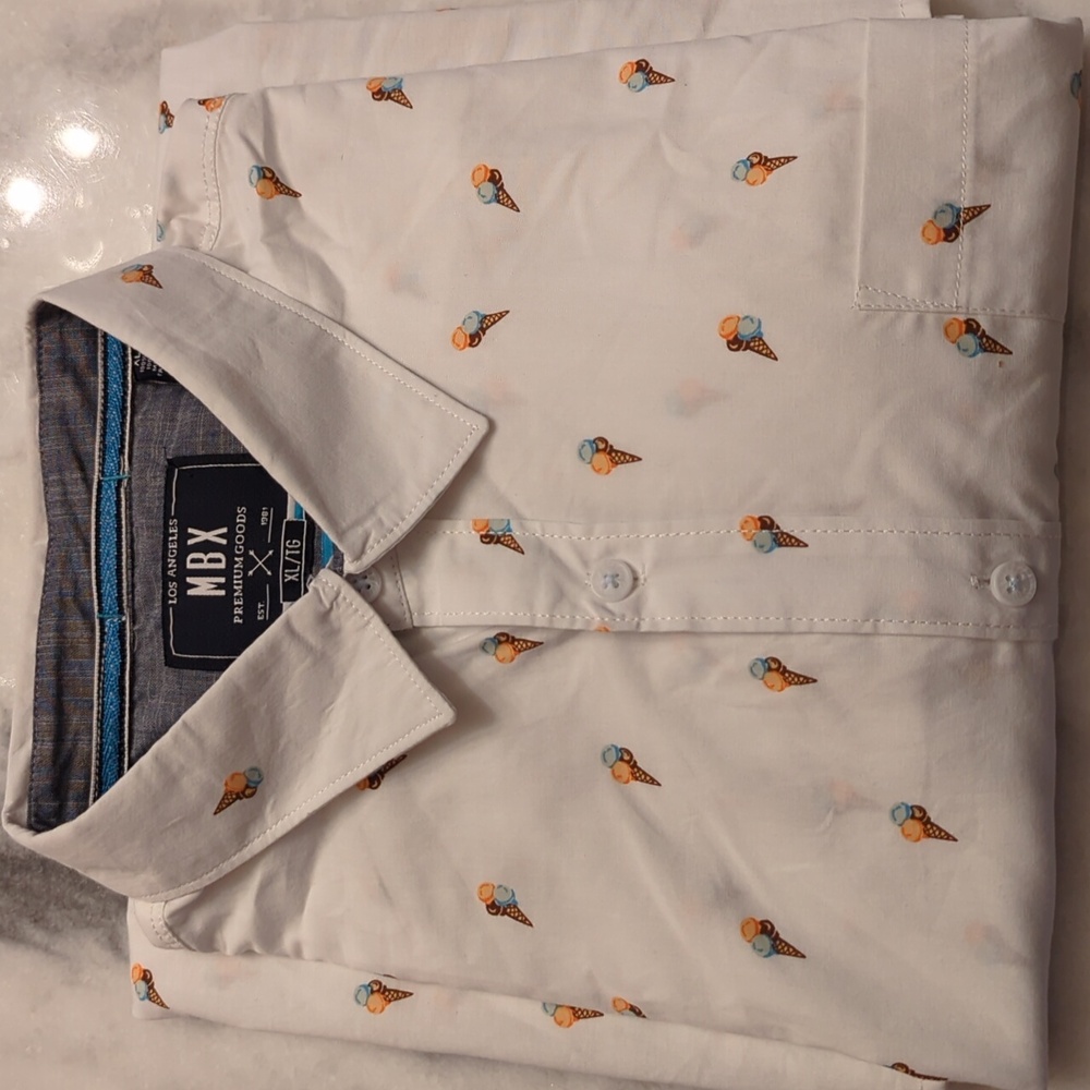 MBX Premium Goods XL short sleeve button down Ice Cream Cone Print NWOT